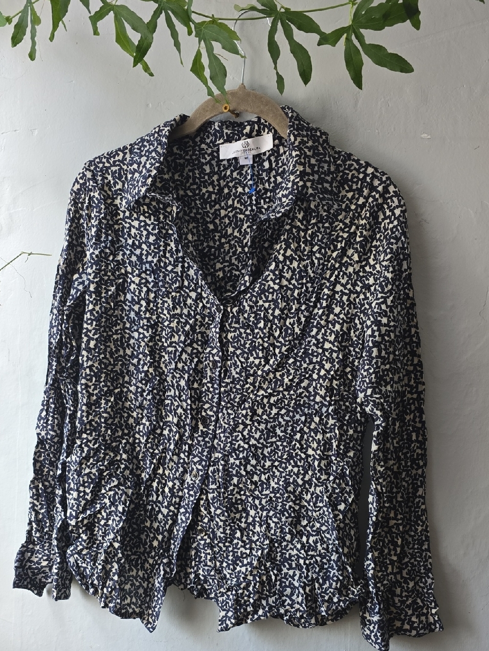 Jean-Pierre Klifa Paris Button Down Soft Rayon Blouse Pattern Blue Grey Sz M